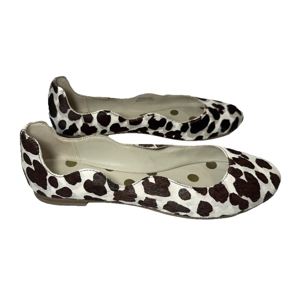 Boden Calf Hair Leopard Print Ballet Flats Scalloped Brown Women 38.5 US 7.5